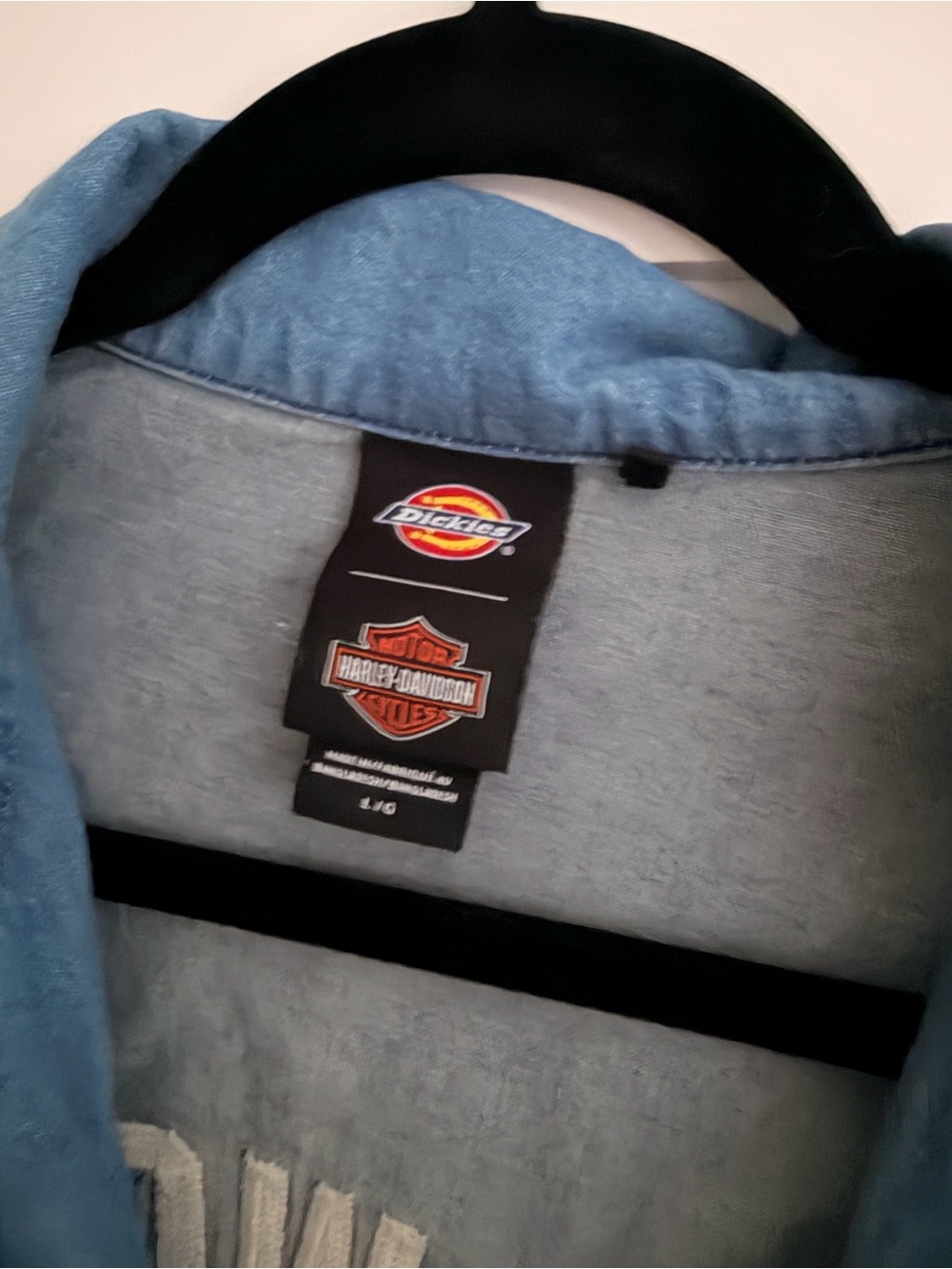 harley-davidson x dickies denim short sleeve button down work shirt - Picture 7 of 8